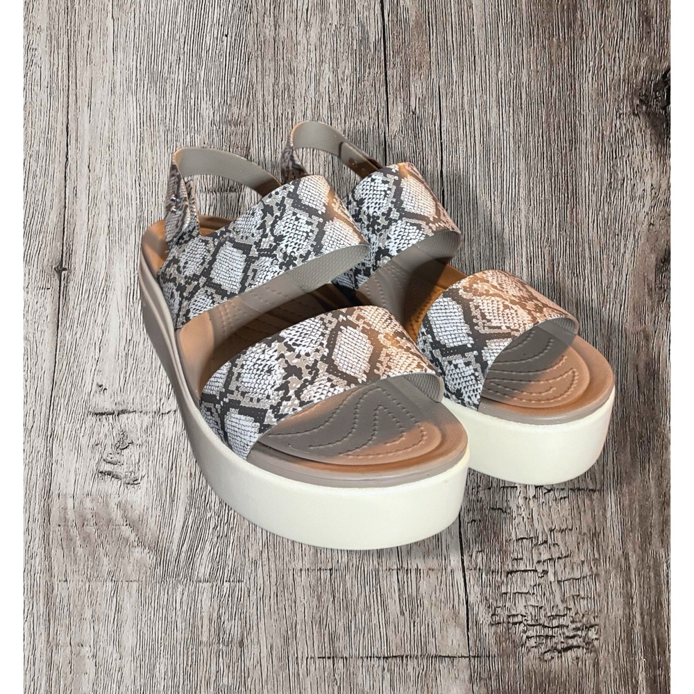 Croc LiteRide Snakeskin Brooklyn Low Wedge Slingback Sandals Women's Size 9